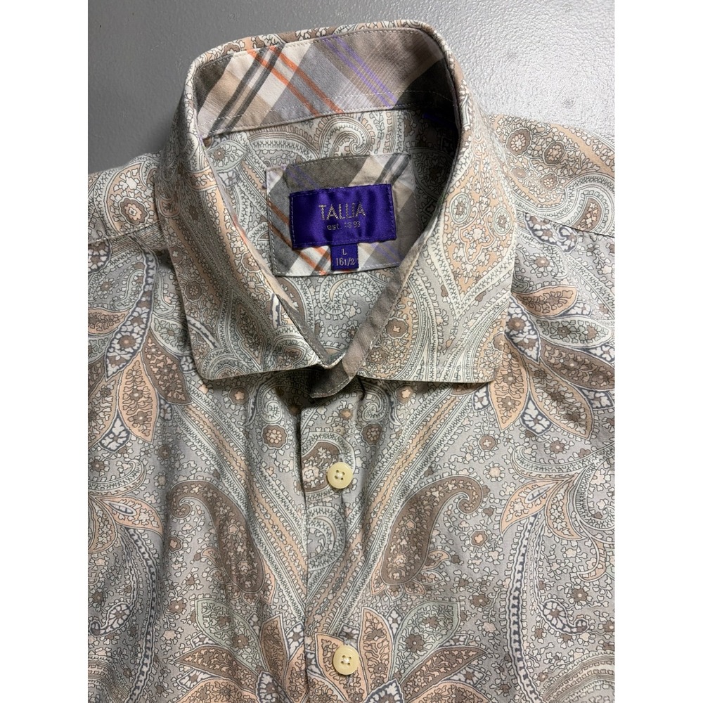 Talia Button‎ Down Shirt Mens Large 16.5 Gray Paisley Long Sleeve Regular Fit